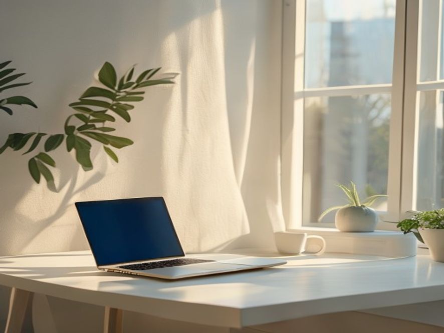 Professional workspace with laptop and mindful desk setup